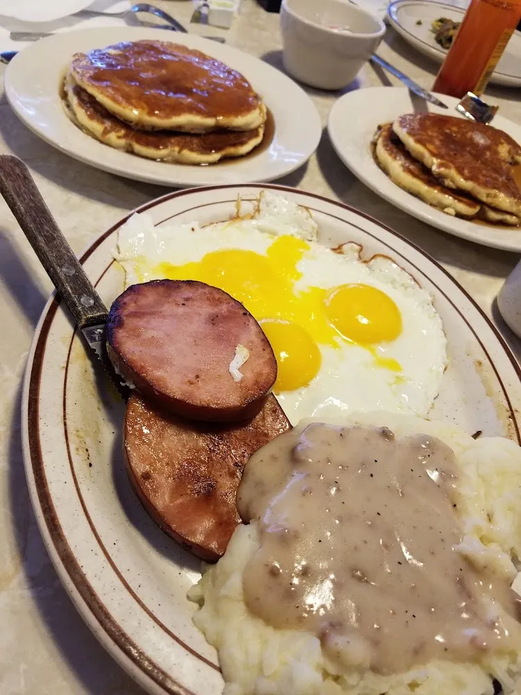 Canadian Bacon and Mashed Potatoes and Country Gravy